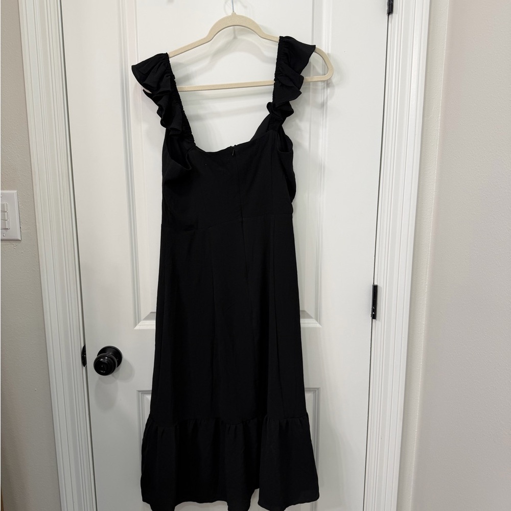 Chic Black Ruffle Midi Dress